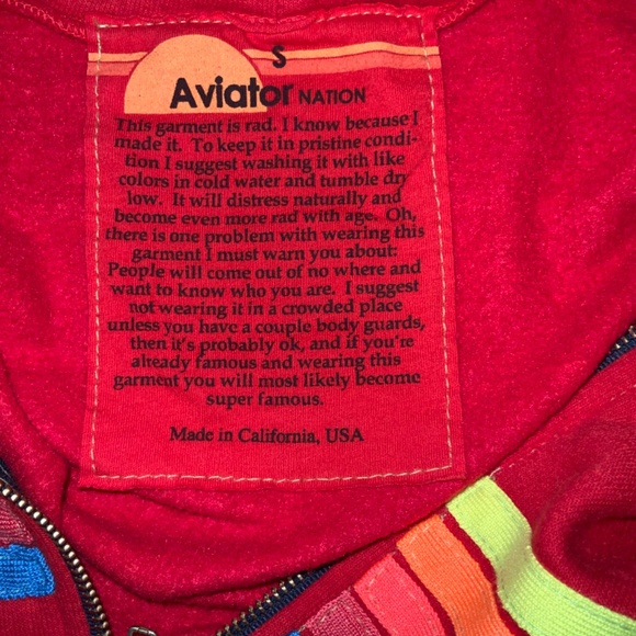 Aviator Nation Red Hoodie with Rainbow Stripes - Picture 3 of 4